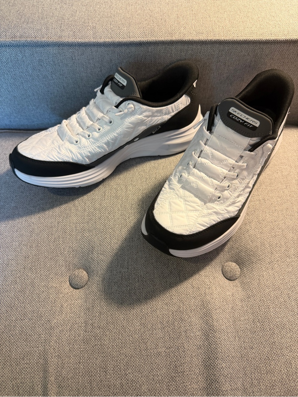 Skechers Slip-Ins Women’s White Quilted Athletic Sneakers with Black Accents